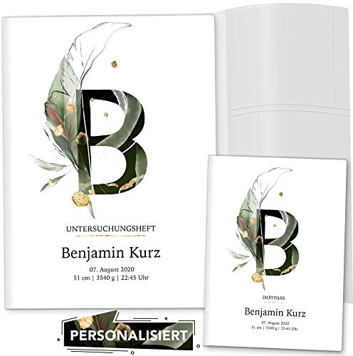 OLGS U-Heft und Impfpasshülle 3-teilig Set individualisiert Buchstabe Untersuchungsheft Hülle & Impfpasshülle Geschenkidee personalisierbar mit Namen, Geburtsdatum (Uhefthüllen, personalisiert, 08)