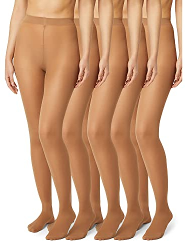 FM London Mallas para mujer paquete de 5 - Cómodas mallas para mujer con diseño elástico, Nude, L