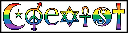 Coexist Harmony Rainbow Aufkleber – inklusive Premium-Vinyl-Aufkleber,für Stoßstange, Flasche, Hydroflasche + Celebrate Gay Pride LGBTQ + Peace Love Star Cross Religion Yin-Yang Zeichen 17.3x5.1 cm