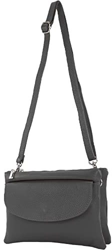 modamoda de - T199 - ital. Umhängetasche/Clutch Leder Klein, Farbe:Schwarz