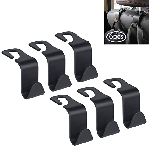 URAQT 6 PCS Ganchos para Reposacabezas de Coche, Perchas de Coche, Ganchos de Almacenamiento Resistentes de Plastico para Asiento Trasero Automático, Suspensión de Armario (Negro)
