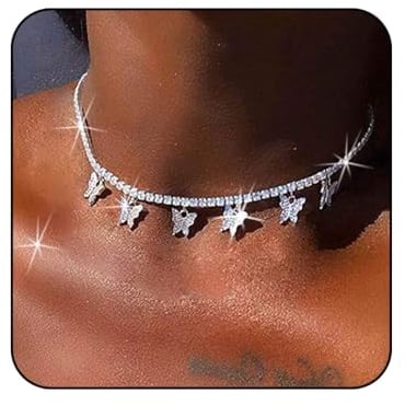 Edary Boho Strass Choker Halskette Silber Kristall Halsketten Schmuck Zubehör für Frauen und Mädchen