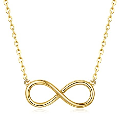 Carleen Damen Kette mit Infinity Anhänger aus Solide 14 Karat 585 Gold Minimalist Halskette Geschenk Schmuck für Damen Mädchen Kinder- Verstellbare Kettenlänge: 40 + 5 cm