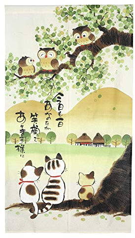 RLoncomix Japanischer Noren langer Türvorhang Eulen und Katzen Fensterbehandlung Tapisserie für Kinderzimmer Heimdekoration 83,8 x 149,9 cm