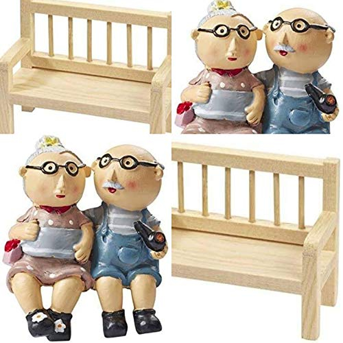 2er Set Mini-Bank ca. 8 cm aus Holz und Oma und Opa, ca. 6 cm Figuren aus Polyresin, Miniatur Bastelset