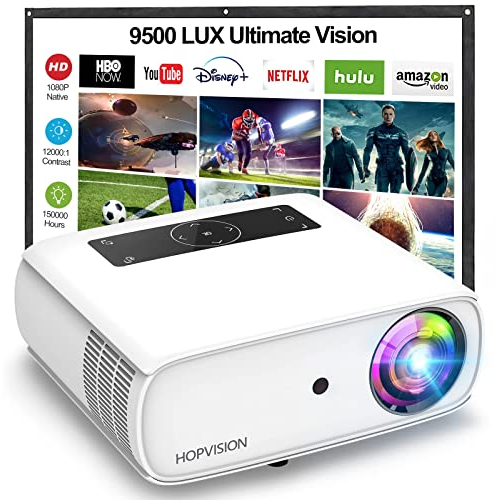 9500 Lumen Beamer, Native 1080P Full HD Video Beamer unterstützt 4K und Zoom 350 Display kompatibel mit Laptop/PC/DVD/TV/PS5
