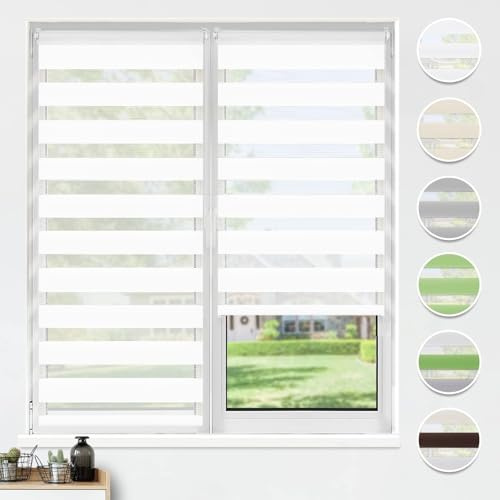 HOMEDEMO Doppelrollo Klemmfix ohne Bohren & mit Bohren, Rollos für Fenster und Tür, 50x200cm (Stoffbreite 50cm, Weiß), Duo Rollo Klemmrollo lichtdurchlässig, Fensterrollo Sichtschutz