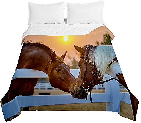 Surwin Tagesdecke Bettüberwurf Steppdecke für Doppelbett Einzelbett,Mikrofaser Wattiert Gesteppt Bettdecke 3D Pferd Tierdruck Dünne Tagesdecken mit Ultraschall Prägung (Liebes Pferd,180x220cm)