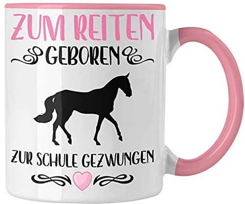 Trendation - Pferde Mädchen Geschenk Tasse Reiten Reiterin Kinder Becher Spruch Lustig Geburtstag Einschulung (Rosa)