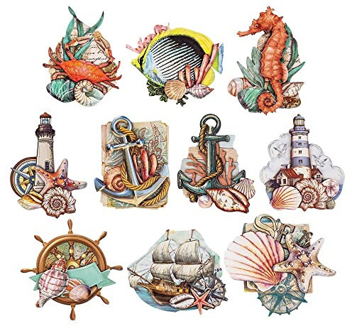 Ideen mit Herz 3-D Motive, ausgestanzt, ca. 7-10 cm, 10 Stück im Beutel | Bilder zum Basteln & Dekorieren | Grußkarten selber machen | Bildmotive für Scrapbooking & DIY-Deko (Maritim 02)
