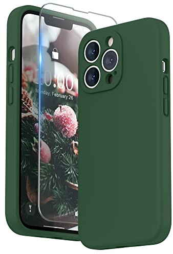 SURPHY Hülle Kompatibel mit iPhone 13 Pro Hülle Silikon mit Displayschutzfolie, Handyhülle iPhone 13 Pro Case mit Kameraschutz, iPhone 13 Pro Hülle Schutzhülle 6,1 Zoll 2021 (Klee Grün)