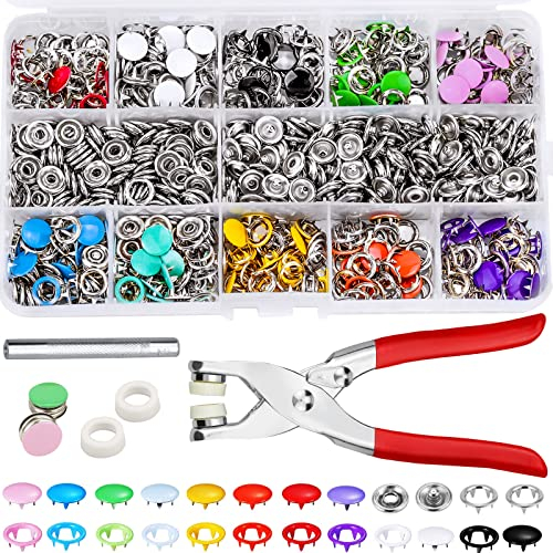 200 Sets Druckknöpfe kit mit Zange Metall Ring Button Druckknöpfe 9,5 mm Jersey Druckknöpfe Hohle Feste Druckknopf Set für DIY Baby Kinderbekleidung Sewing Craft 10 Farben