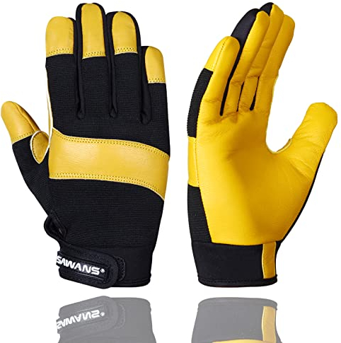 SAWANS Leder-Gartenhandschuhe, Arbeitshandschuhe für Damen und Herren, nützliche Geschicklichkeit, atmungsaktiv, für Garten, Arbeit, Sicherheitshandschuhe, Gärtner, dornensicher, robuster (XL)