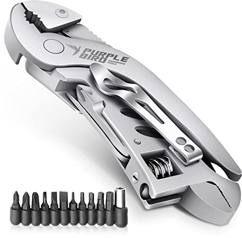 PURPLEBIRD Herramienta Multiusos, 28 en 1 Alicates Multifuncionales Regalos para Hombres, Herramienta Multifuncional Plegable con 11 Puntas y Bolsa con Clip para Cinturón, Camping al Aire Libre