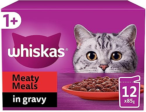 Whiskas 1+ Meaty Meals Adult Wet Cat Food Pouches in Gravy 12 x 85g