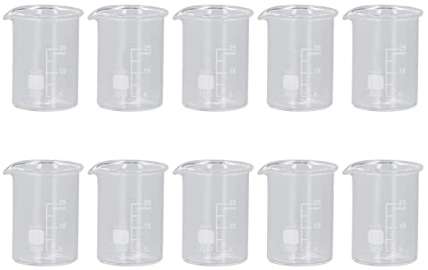 Juego de vasos de vidrio borosilicato, 10 uds., vaso de precipitados de medición de laboratorio graduado 10/25/50/150/250ml con caño, cristalería científica para laboratorios, aulas y hogar (25ml)