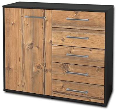 Lqliving Sideboard - Beistellschrank Cecilia, Korpus: anthrazit matt, Front: Holz-Design Pinie (92x79x35cm), inkl. Metall Griffen, Made in Germany