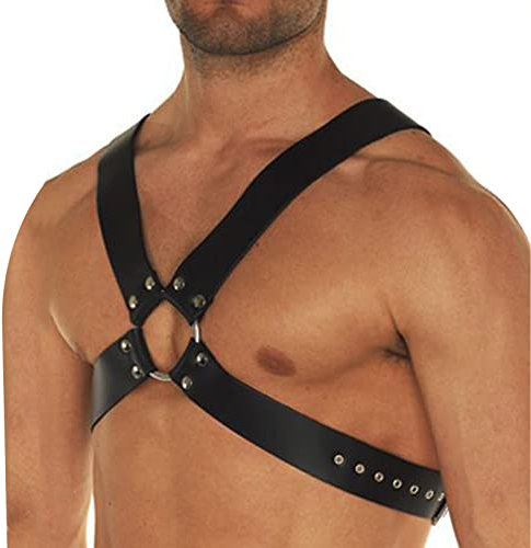 Punk Body Brust Harness Für Herren - Leder Brustgurt, Gothic Kleidung Einstellbar, Sexy Sklave Bandage Kostüm, Schultergurt, Cosplay Nachtshow-Kostüm Clubwear (Schwarz A)
