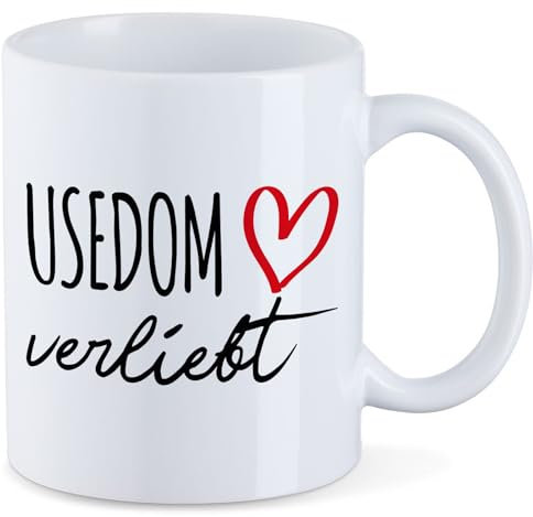 Huuraa Kaffeetasse Usedom verliebt Keramik Tasse 330ml mit Namen deiner Lieblingsinsel