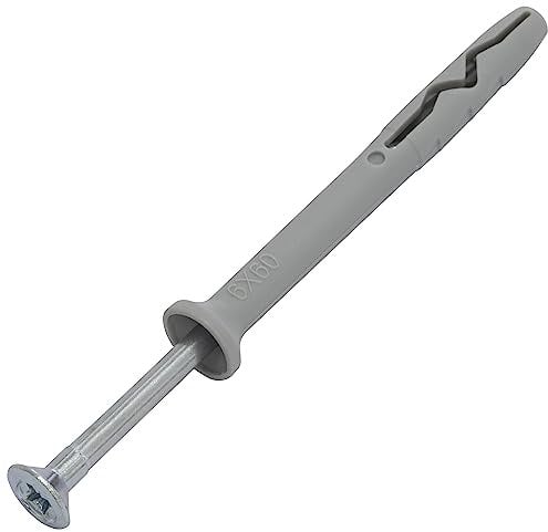 AERZETIX - C67158 - Lot de 100 Chevilles à Clou Ø6x60mm à collerette biseautée en polyéthylène + 100 Clou-vis Ø3.9x65 mm à tête fraisée PZ2 en Acier - à Frapper - ossature métallique béton Brique