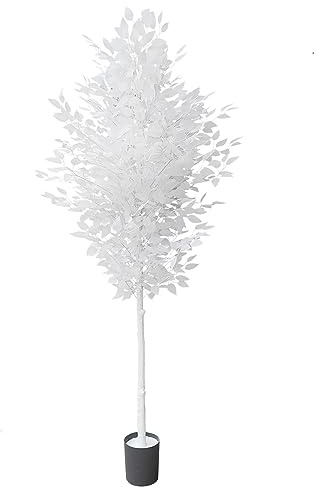 FUNORNAM Künstlicher Ficus-Baum, künstlich, groß, weiß, Kunstpflanze für Zuhause, Innenbereich, Hochzeitsdekoration, 1,8 m