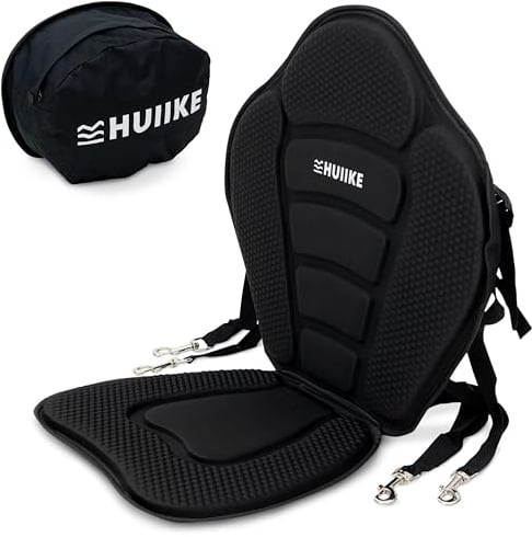 Asiento Paddle Surf y Kayak con 4 Correas Ajustables - HUIIKE | Asiento Kayak Paddle Surf Acolchado con Bolsa Trasera | Silla SUP para Pesca con Respaldo | Accesorios para Tabla Hinchable y Canoa