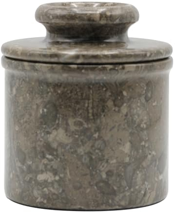Marble Hives Butter Crock With Lid - Classic French Butter Keeper - Handcrafted Natural Marble - Gray Oceanic