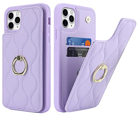 SailorTech iPhone 11 Pro Max Hülle mit Kartenhalter für Frauen, iPhone 11 Pro Max Handyhülle Ring-Ständer [Kartenfach] [Standfunktion] Niedliche und modische Tasche für iPhone 11 Pro Max-Violett