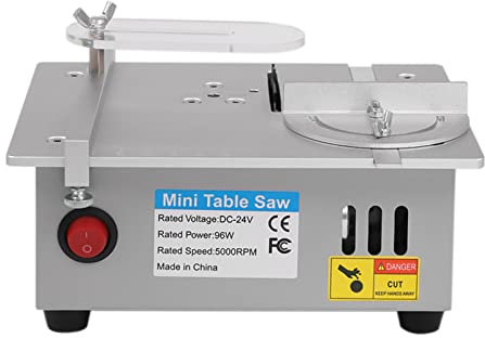Tischkreissäge, Mini Tischsäge 96W Elektrische Präzise Tischkreissäge, Schneidwerkzeug mit einstellbarem Netzteil, 63 mm HSS Kreissägeblatt, Sägeblatt ist 0.1-15mm anhebbar, Silber