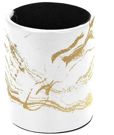Eslifey Pot à crayons rond pour bureau, pot à crayons en marbre blanc doré, pot à stylos, pinceaux de maquillage, support d'affichage de bureau, organisateur de papeterie pour la maison, le bureau,