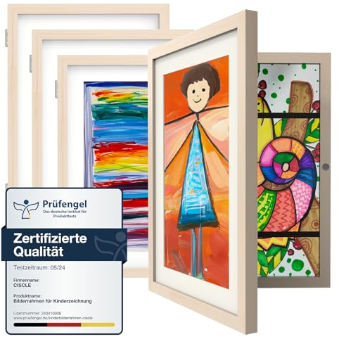 Ciscle Bilderrahmen Kinderzeichnungen, 4 Stück A4 Befüllba Kunstfotorahmen für Kinder, Frontöffnung Bilderrahmen für Kunstwerke, Ideal für Kinderzeichnungen, Kunstprojekte, Schule, Zuhause (Holz)