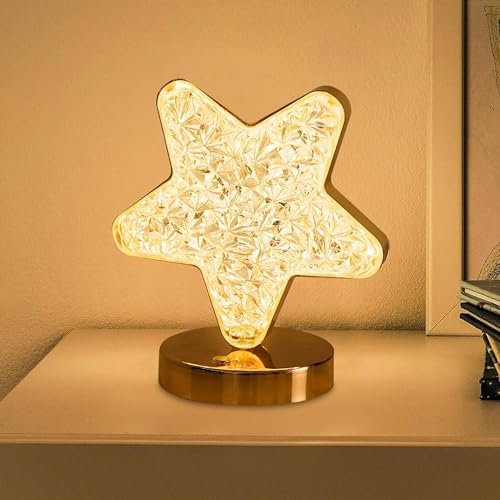 SUAVER LED Stern Tischlampe Kabellos Wiederaufladbar Tischleuchte Dimmbar 3 Farbmodi Nachtlicht Schreibtisch Dekor Nachttischlampe für Wohnzimmer Schlafzimmer Home Decor (Stern)