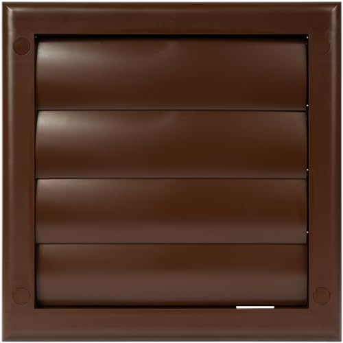 Vent Systems Cubierta de ventilación de escape marrón de 4 pulgadas – Capucha exterior cuadrada de plástico ABS duradero con solapas de gravedad y brida – Salida resistente a la intemperie para