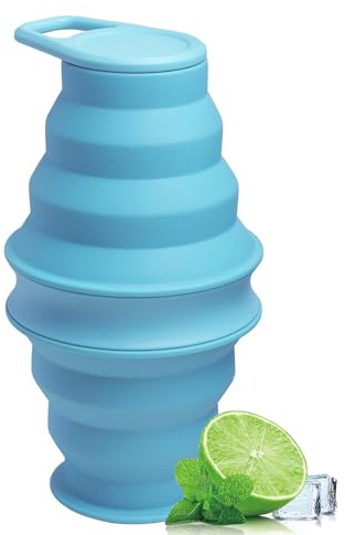 Senshuomy Water Bottle, Collapsible Water Bottle Silicone Travel Essential Foldable Gym Bottle Leakproof Hiking Accessories for Travel Hiking Camping Running (Blue)