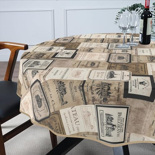 Tischdecke Stoff abwaschbar Tischtuch Tafeldecke pflegeleicht Lotuseffekt schmutz- & wasserabweisend für Indoor Outdoor Tischdecke Rund 140cm mit Saum (Eingefasst) Wein