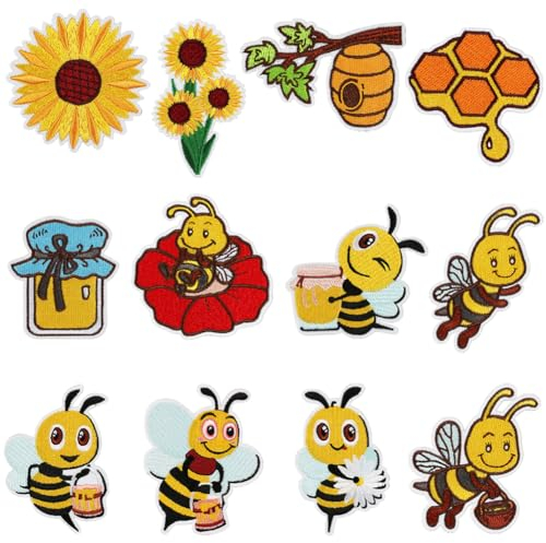 MEZHEN Patches Zum Aufbügeln Biene Bügelflicken Kinder DIY Aufnäher Applikation Flicken Zum Aufbügeln Bienen für Kleidung T-Shirt Jeans Taschen Flicken Patches