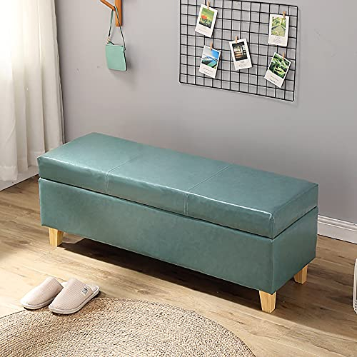 IisrAr Moderne osmanische Kunstleder-Polsterbank, Fußhocker, Schuh-Wickelhocker für Wohnzimmer, Schlafzimmer, Eingangsbereich, Flur, Hellblau, 60 x 40 x 40 cm (24 x 16 x 16 Zoll)