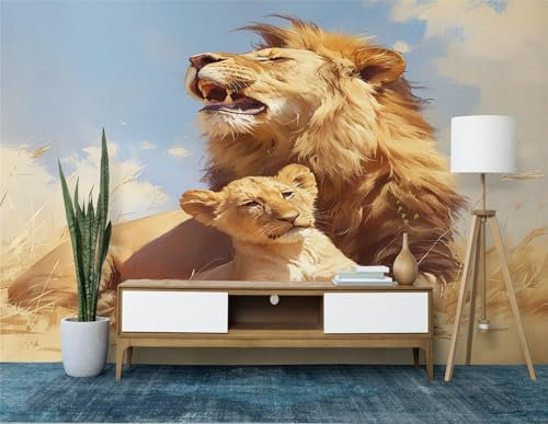 Papier Peint Intissé Lion Animal Abstrait 400 x 280 cm (L x H), Papier Peint Panoramique Brun, Mural Photo Mural Poster pour Salon Chambre de Enfants Décor Fond TV