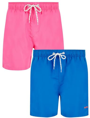 Tokyo Laundry Lot de 2 shorts de bain classiques en microfibre à séchage rapide pour homme, Bleu - Rose, XXXXL-L