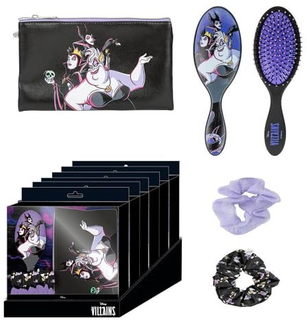 CERDÁ LIFE'S LITTLE MOMENTS - Disney Villain Beauty Set - Schwarz - Komplettset - Inklusive Haarbürste, 2 Haarzöpfen und Tasche - Originalprodukt