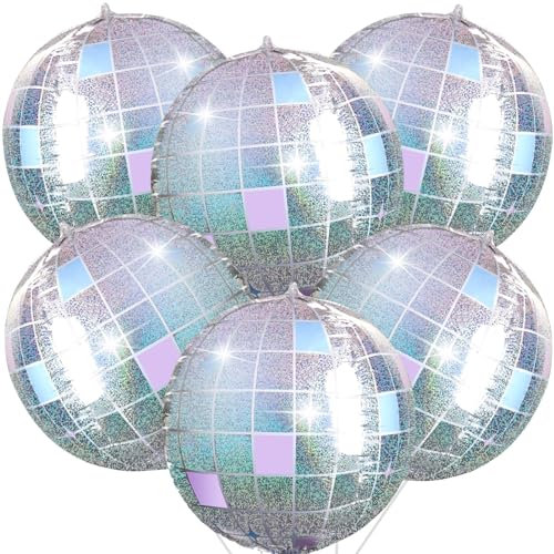 6 Pezzi Palloncini Disco, 22 Pollici Ballons Disco Alluminio, Palloncini Festa Disco, per Disco Anni '70 '80 '90, Festa in Discoteca, Feste di Compleanno, Carnevale
