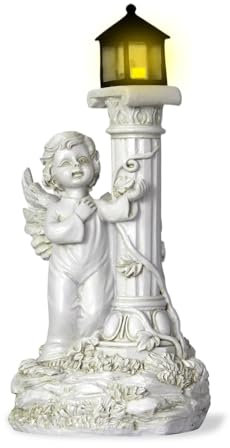 Tuzsocr Solar Engel Gartenstatuen - Römische Säule LED-Engel-Figur, Engel Statue mit Solarleuchte, Wetterfest, Auto-EIN, Fairy Engel Skulptur Deko Rasen, Hof, Terrasse, Fensterbank, 19,5cm (Stil 1)