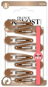 FRANCK PROVOST - Lot de 8 Pinces Clics Clacs - Barrettes pour Cheveux - Finitions Vernis - Tous Types de Cheveux - Marron