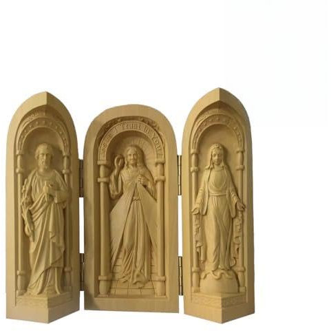 Belupai Estatua Plegable de Jesús Religiou, Escultura Católica Tallada en Boj, Tríptico Católico Portátil Altar de la Virgen María Jesucristo para Decoración Retro del Hogar, Regalo Familiar, Regalos