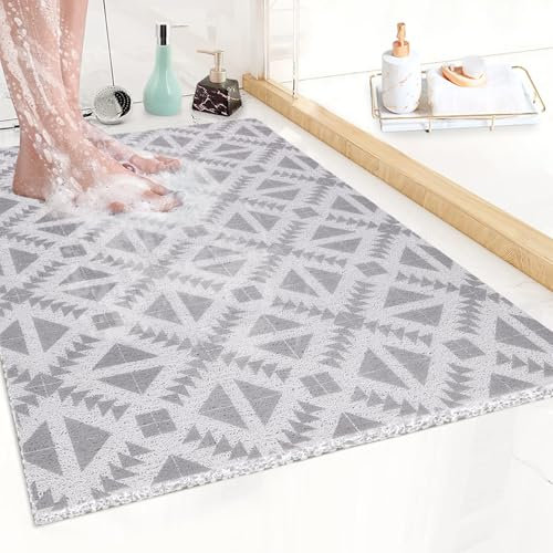 ZOKBOM Tappetino da doccia in luffa antiscivolo, 60 x 80 cm, grande tappetino da doccia in luffa per doccia interna, tappetino rettangolare anti muffa per vasca da bagno con scarico per aree umide,
