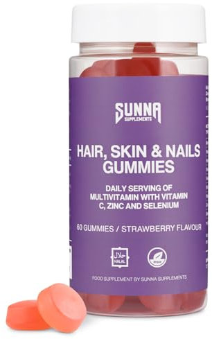 SUNNA SUPPLEMENTS Halal Biotin Hair, Skin & Nails Gummies – Zinc & Multivitamins – Vegan, Gelatin-Free – 60 Gummies