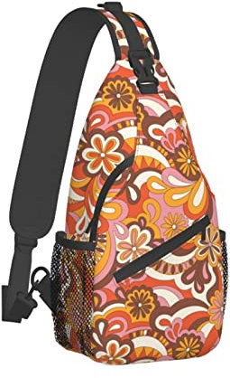EujGvboU Schultertasche für Damen und Herren, Schulterrucksack, Brusttasche, Umhängetasche, Tagesrucksack für Wandern, Camping, Outdoor-Ausflüge, 70er Jahre Hippie-Blume, 7.5 X 3.5 X 15.3 Inches