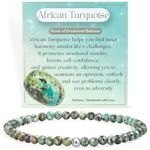 Afrikanischer Türkis - Gleichgewicht - Edelstein Perlen Armband für Frauen, 4mm Kristall Silber 925 Naturstein Schmuck Elastisch Armbänder Damen, Chakra Spirituelle Charms Armbänder Geschenke