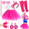 Vibbang 80s Fancy Dress for Women, 1980s Party Rainbow Costume Accessories Set, Pink Tutu Leg Warmers Fishnet Gloves Glasses Lace Bow Headband, Retro Theme Party Cosplay Costumes for Adults Women