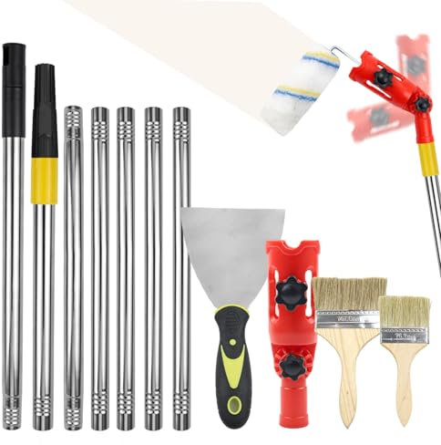 Multi Angle Paint Brush Extender Set, 180° Rotation Paint Roller Extension Pole, Paint Scraper Rollers Tool, Adjustable Rod Length, fits Most Rollers, Paint Brush, Scrapers—1.7m MAX